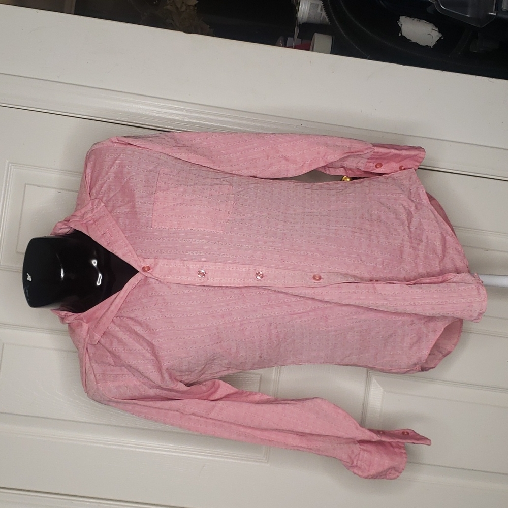 Sears Vintage 1960s 1970s Pink Button Down Shirt Size Medium